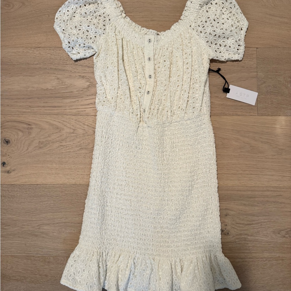 ASTR White Eyelet Dress with Puff Sleeves